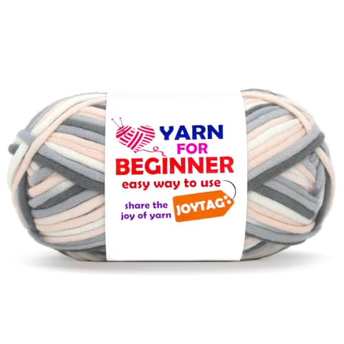 Image of 50g Rainbow Beginner Crochet Yarn for Crocheting and Knitting Multicolor Cotton Crochet Yarn for Beginners with Easy-to-See Stitches Cotton-Nylon Blend Easy Yarn for Beginners(Pink White Grey)