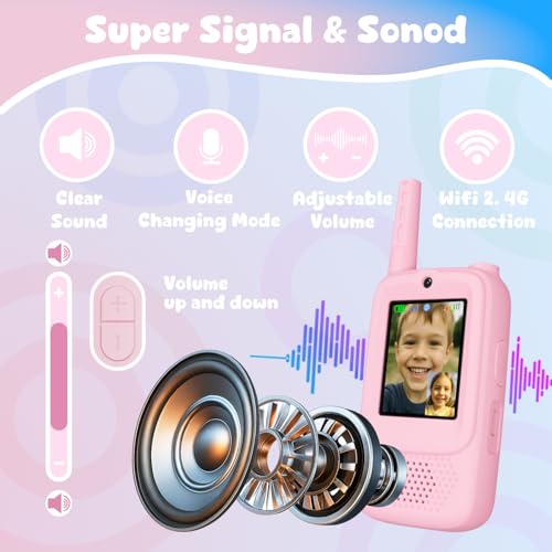 Image of Video Walkie Talkies for Kids, 2 Pack Rechargeable Walkie Talkies with Screen, Indoor Outdoor Toy for 3 4 5 6 7 8 9 10 Year Old Girl, Christmas Birthday Gifts for Girls Age 3-12 (Pink)