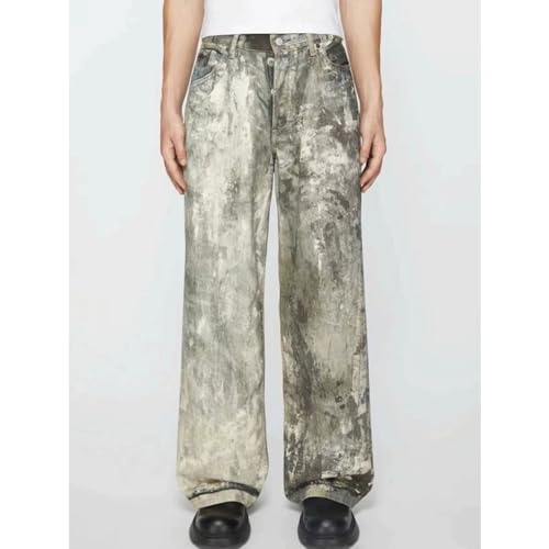 Straight Length Pants Unisex Distressed Neutral Camouflage Splashed Ink Jeans3