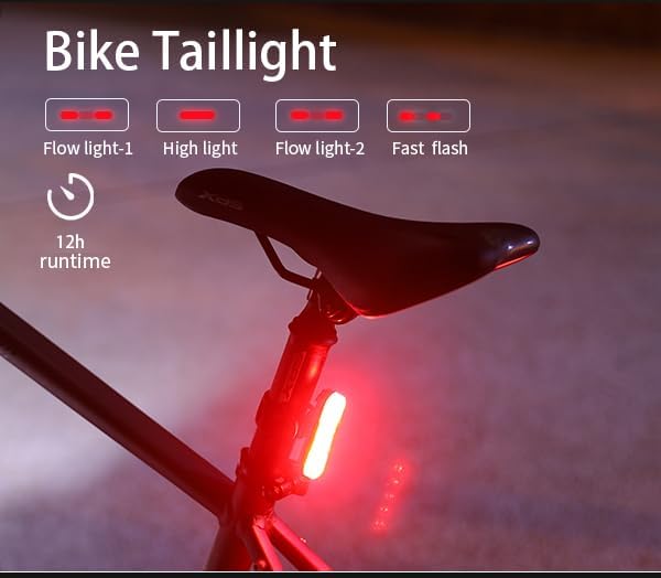 Miniatura 6 de Juego de luces para bicicleta recargable por USB de 3000 mAh con grado impermeable IPX6, súper brillante, 800 lúmenes, 4+4 modos de luces, luz