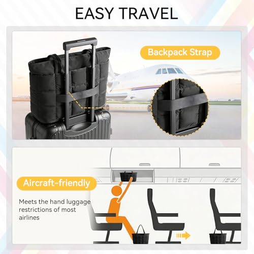 Bolso tote acolchado para mujer, ligero, negro con cremallera, ideal para trabajo, viaje, gimnasio y uso diario miniatura 7