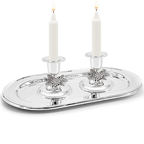 The Dreidel Company Shabbat Candlesticks Candle Holders Silver Plated, Grape Design 2 Candlesticks (1 Set) by The Dreidel Company - Image 4