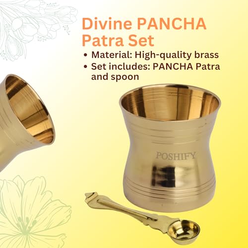 Image of Traditional Brass Pancha Patra with Spoon (Achamani /Pali) | Pure Brass Panchpatra Set for Puja, Mandir, Holy Water & Diwali | Hindu Pooja Items for Home (Cup: 6x6 cm, Spoon: 11.5 cm)