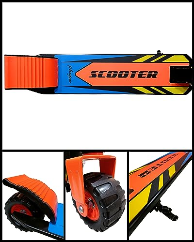 Image of Playon XLA - 200 Foldable Scooter for Kids, 2 Wheels Scooter with Side Stand, 4 Level Adjustable Handle, Tractor Finish Wheels with Brake, Kick Scooter for Kids 4-8 Years (Orange - Black)