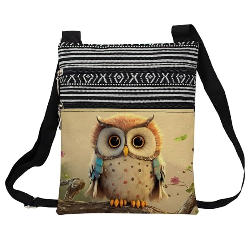 Lovely Owl Messenger Bag Small Ethnic Pattern Printed Adjustable Strap Crossbody Zipper Bag Lovely Owl Phone Bag Wallet Cute Shoulder Handbag for Women - 1