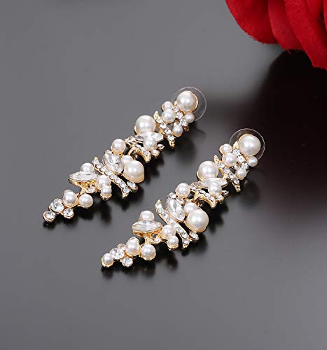 NLCAC Women's Wedding Earrings for Brides Dangling Rhinestone Crystal Chandelier Earring Drop Bridesmaids3