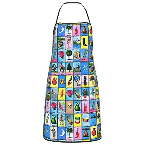 GregTins Colorful Mexican Loteria Cards Apron Bib Apron with Pocket Funny Kitchen Aprons for women Chef Cooking Aprons for BBQ Drawing,Apron for Birthday,Valentines Day, Mother's Day Cover