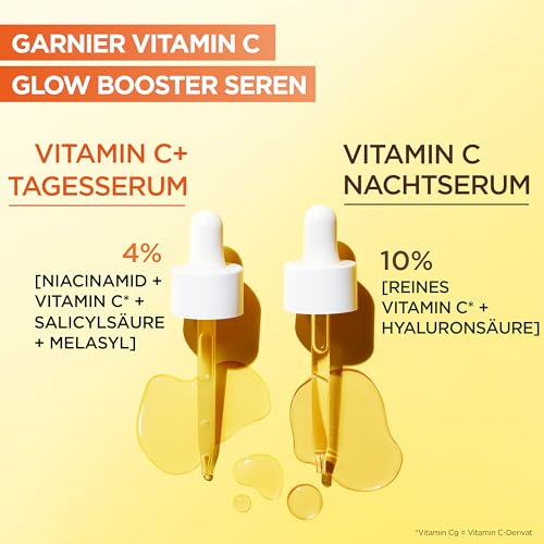 Garnier Vitamin C Serum Set für Tag & Nacht – Anti-Pigmentflecken Gesichtspflege mit 4% Niacinamid + Salicylsäure (Tag) & 10% reinem Vitamin C (Nacht) – Für strahlende Haut & Glow – 2x 30ml 6