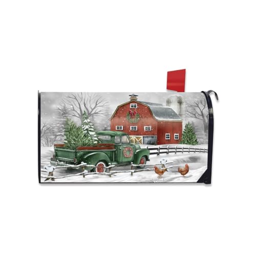 Image of Briarwood Lane Winter Mailbox Cover - Oversized - Christmas on the Farm Oversized for Christmas Mailbox Cover
