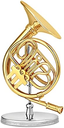 Broadway Gift Gold French Horn Music Instrument Miniature Replica with Case - Size 3.75 in.
