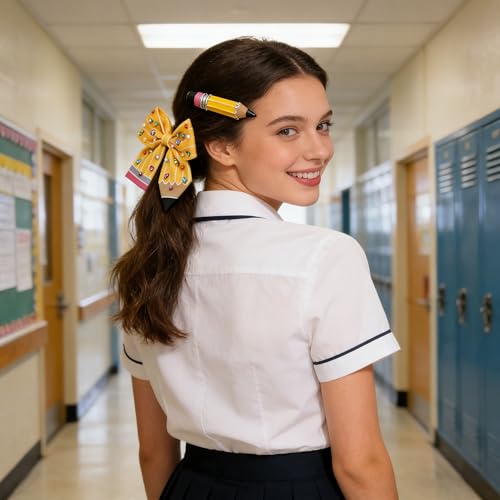 Broche moño para cabello escolar Back To School de marca mokkia con materiales de tela, aleación, cuentas y pedrería miniatura 4