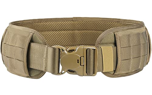 OneTigris Tactical Battle Belt - MOLLE Belt Tactical Quick Release Padded Patrol Belt Airsoft Belts for Men, Brown