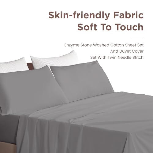 Image of Sophia & William Soft 100% Washed Cotton Sheet Set Queen Size, 4 Piece Grey
