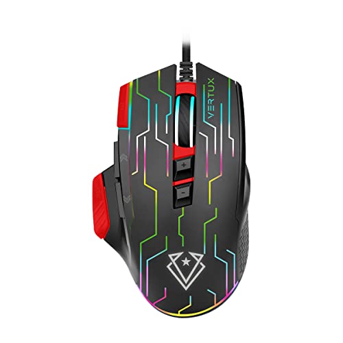 Vertux Kryptonite Wired Ergonomic Gaming Mouse with Superior Quick Performance, 10000 DPI, 9 Programmable Buttons, RGB Lights - Red