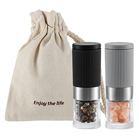 Mini Salt and Pepper Grinder Sets, Tiny Adjustable Coarseness Ceramic Salt Grinder Portable Handy Spice Pepper Small Mill Shaker for BBQ Party Lunch Bag Travel Gifts Cover