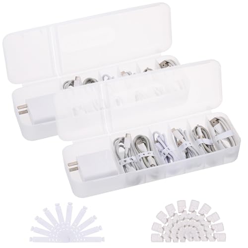 Huiguli 2 Piezas Organizador de Cables con Tapa, Caja Ordenada de Cables con 10 Bridas de Cables y 10 Protectores Cable de Carga, Caja de Gestión de Cables 7 Compartimentos para Hogar Oficina