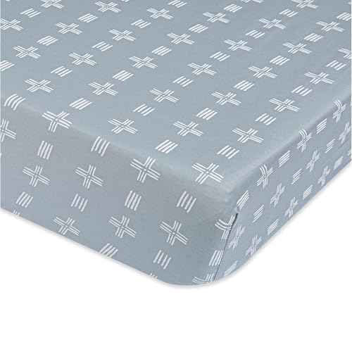Image of Crane Baby Soft Cotton Crib Mattress Sheet, Fitted Sheet for Cribs and Toddler Beds, Blue River Dash, 28 inchw x 52 inchh x 9 inchd
