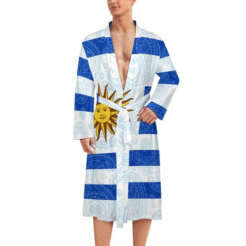 Uruguay Flag Paisley Pattern Funny Men's Robe Novelty Soft Lightweight Bathrobe Long-sleeve Spa Robes