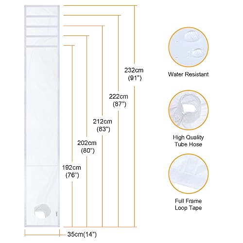 HOOMEE Türabdichtung für Mobile Klimaanlagen mit Angenähter Abluftschlauch Verlängerung für Erhöhte Kühlleistung, Zum Anbringen an vertikalen Schiebetüren, Auf 4 Längen Zuschneidbar, 232x35cm