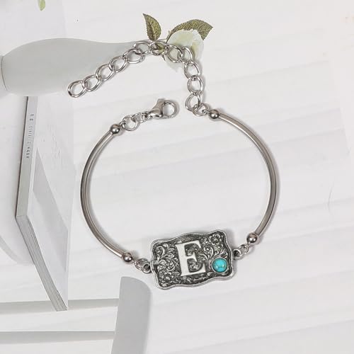 Image of Belt Buckle Bracelet Initial Letter A-Z Bracelets Western Cow Tag Bracelet Belt Buckle Necklace Western Style Initial Letter Pendant Necklace