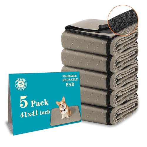 Image of Bunlitent Washable Pee Pads for Dogs 41 inch x 41 inch, 5 Pack, Reusable Puppy Pee Pads Washable, Dog Training Pads with Quick Dry, Large Anti-Slip Whelping Pad for Pet, Playpen, Incontinence, Housebreaking