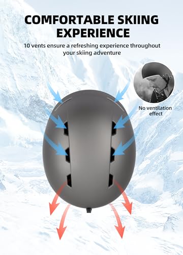 InnerKing Ski Helmet, Lightweight Adult Snowboard Helmet with Sturdy PC Shell & Shock-Absorbing EPS Foam & Soft Lining, Adjustable Snow Sport Helmets 10 Vents Men/Women - Image 5
