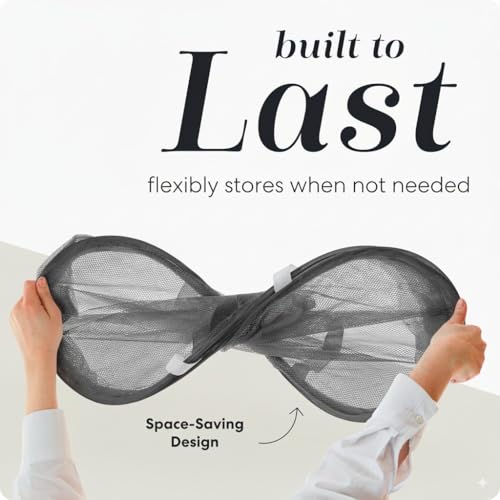 Image of Handy Laundry Collapsible Laundry Basket, 2-Compartment Mesh Pop Up Hamper with Handles - Foldable, Space-Saving Dirty Clothes Organizer for Dorm, Travel, Laundry Room, Grey