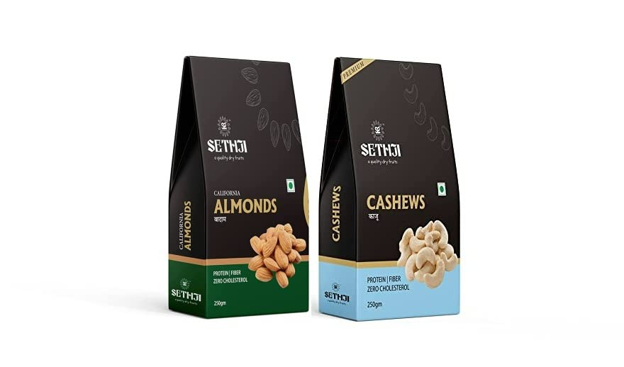 Sethji Fresh and Healthy Raw nuts and dry fruits combo pack, 250g each | California Almonds, Cashew-Size 240, Box Pack of 2-500gm (250g each) (B0B71D1SBS) Amazon Price History, Amazon Price Tracker