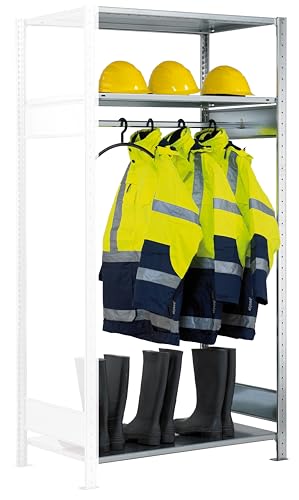 SCHULTE Lagertechnik Anbauregal, Garderobenregal MULTIplus150 2000 x 1000 x 600 mm (HxBxT), verzinkt, 3 Fachböden, 1 Stück Kleiderstange