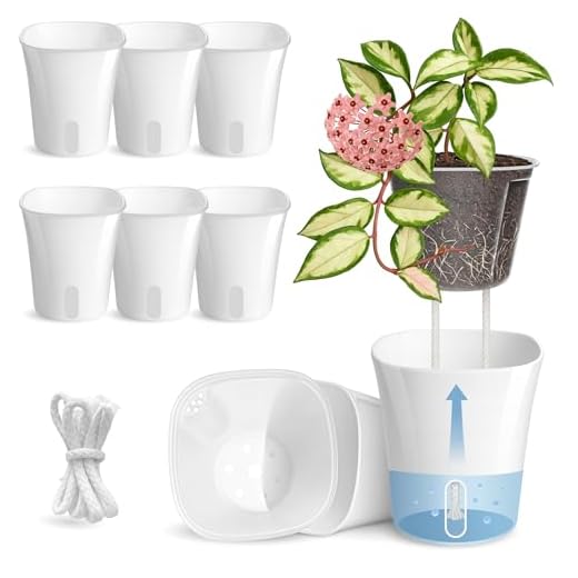 Vandorelle 8 Pack 4" Self Watering Pots for Indoor Plants, Clear Inner Cup, Small White Plastic Planters, Water Level Indicator, Drainage Holes, Extra 3ft Wick, Cuttings,Seedlings,Herb,African Violets