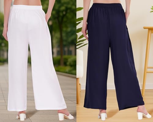 Image of Buy That Trendz Palazzo Pants for Women Cotton Rayon Elasticated Regular Fit Flared Wide Leg M to 6XL Pack of 2
