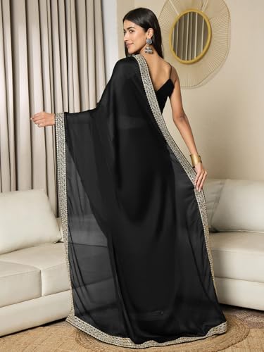 Image of AKHILAM Women's Satin Solid Ready To Wear one Minute Saree with Unstitched Blouse Piece