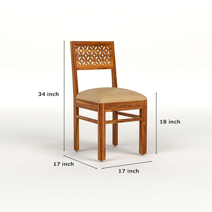 Image of Solid Sheesham Wood 4 Seater Dining Table Set with Cushioned Chairs for Dining Room | Living Room | Home & Office | Hotels Restaurant & Cafe (4 Seater, Honey Finish D)
