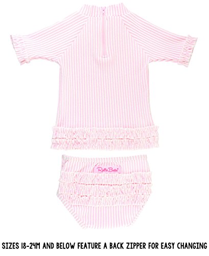 Rufflebutts® Baby/Toddler Girls Rash Guard 2-Piece Swimsuit Set - Pink Seersucker Bikini With Upf 50+ Sun Protection - 3-6M #TOP5