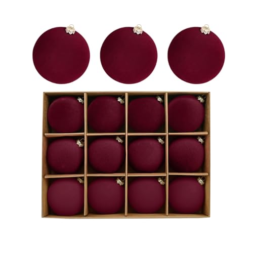 12 Pcs Velvet Christmas Balls, 2.36 Inch Flocked Christmas Tree Ball Hanging Ornaments, Christmas Velvet Balls, Plastic Xmas Balls Ornaments for Christmas Xmas Party Wedding Home Decor (Burgundy)