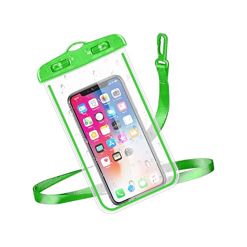 Image of CEDO Waterproof Mobile Pouch Universal Cover Case for All Mobiles, Cellphone Dry Bag Compatible for iPhone, Samsung, OnePlus, Realme, Redmi, Oppo, VIVO, All Smartphones Up to 7.2 inches (Green)