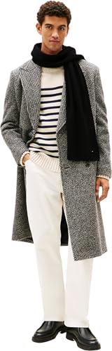 Tommy Hilfiger Écharpe Homme Flag Pima Cotton Cash Côtelée, Noir (Black), Taille Unique