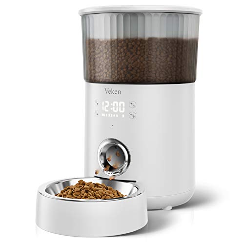 Veken-Automatic-Cat-Feeder-135oz4L-Dog-Feeder-Pet-Food-Dispenser-with-Programmable-Timer-Portion-Control-1-5-Meals-Per-Day-Dual-Power-Supply-Voice-Recorder-for-Small-to-Medium-Cats-Dogs-White Veken-Automatic-Cat-Feeder-135oz4L-Dog-Feeder-Pet-Food-Dispenser-with-Programmable-Timer-Portion-Control-1-5-Meals-Per-Day-Dual-Power-Supply-Voice-Recorder-for-Small-to-Medium-Cats-Dogs-White