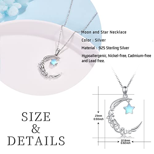 Twoowl Moon Necklace For Women 925 Sterling Silver Crescent Star Pendant Necklace Moonstone Star Moon Jewelry Gift For Women Girls Birthday Christmas #TOP2