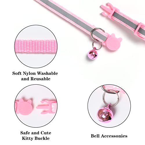 Kitys Fatch Detachable Cat Collars With Bells, Set Of 3, Super Soft Nylon Pet Collar With Name Tag，Adjustable，Cat Collars For Girls Cats Or Boys Cats (Pink) #TOP1