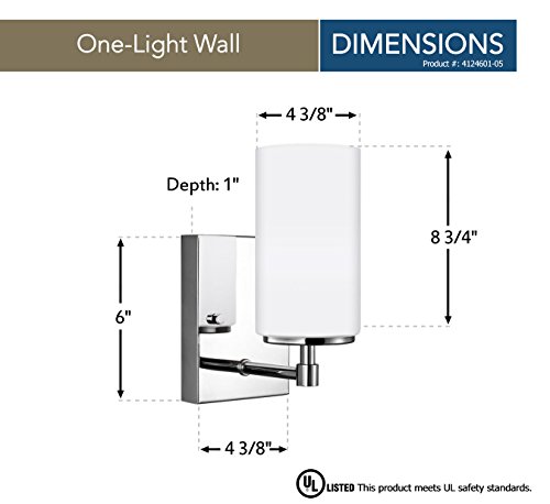 Image of Generation Lighting 4124601-05 Alturas Contemporary One Light Wall /Bath Sconce Vanity Style Fixture, Chrome Finish, 100 Total Watts, 8.75 Inch Height, 4.375 Inch Wide