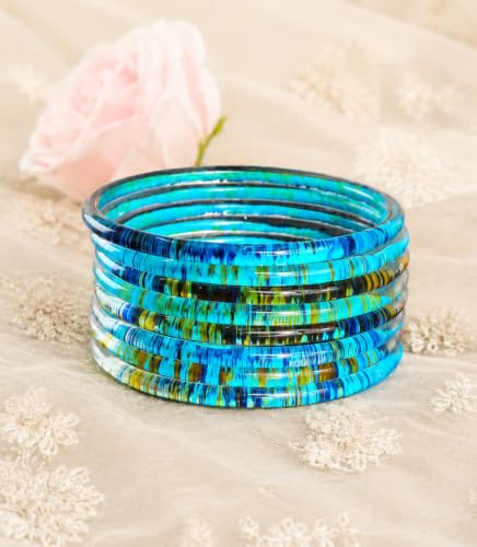 Image of NMII Premium Glass Bangle Set for Women | Multicolor Designer Kangan | Fancy Kanch ki Chudiya | 3D Transparent Chudi Set | Wedding & Festive Occasions Bangles