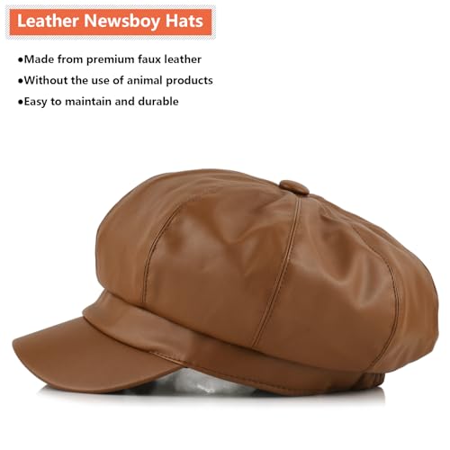 Sombrero de cuero estilo Newsboy para mujer miniatura 2