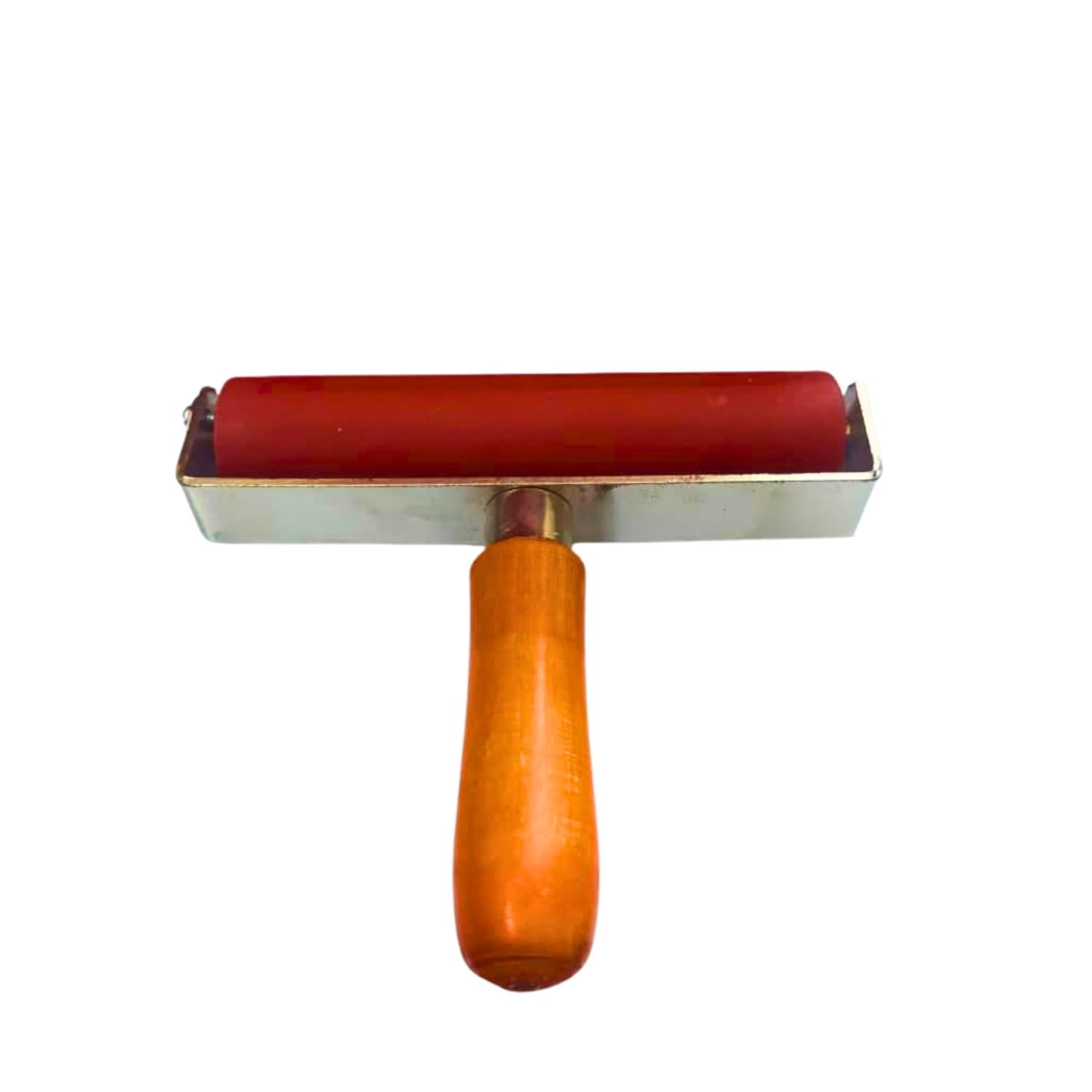 Rubber Brayer Roller with Wooden Handle – 8-Inch Ink Roller for Printmaking, Stamping, Crafting, and Scrapbooking – Durable Steel Frame & Smooth Rolling for Even Ink Application.