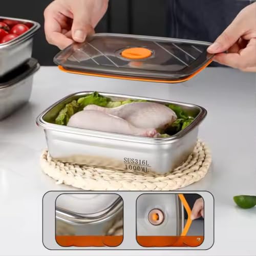 Image of STARKENDY (3PCS -1200ml Stainless Steel Food Storage Containers | 316 Food Grade Fridge storage container Leakproof Kitchen Organizer | Freshness Locking, Microwavable & Freezer Safe