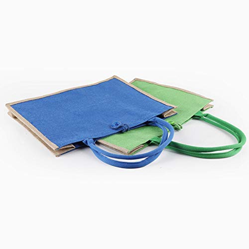 kowaku 2x Mulheres Casual Ombro Bolsa Linho Color Block Tote Bag - Verde + azul