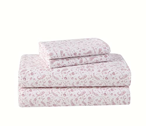 Image of Laura Ashley - Flannel Sheets Queen Size, Anti-Pilling & Wrinkle Resistant Cotton, Touchably Soft for All-Season Comfort - Bed Sheets with Matching Pillowcases & Fitted Sheet (Paisley Prance Pink)