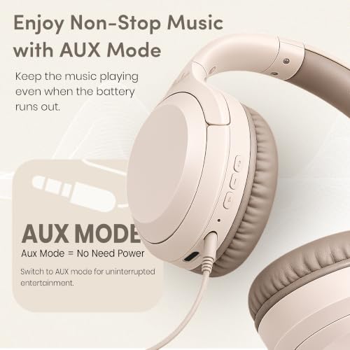 Image of PunnkFunnk BeatXtra Lite Premium Wireless Bluetooth Headphones V5.3, Over Ear Stereo Headset with Built-in Microphone, 40mm Drivers, AUX Mode, Comfortable Cushions, Up to 250 Hours Standby (Beige)