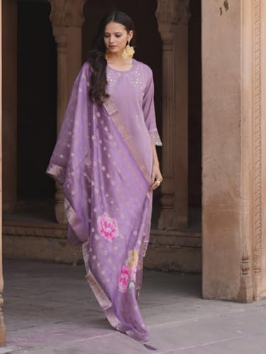 Image of VredeVogel Kurta Set with Dupatta | Viscose Rayon Embroidered Kurta Set for Women | Women's Ethnic Casual Kurti Set |Kurta Pant Festive Suit