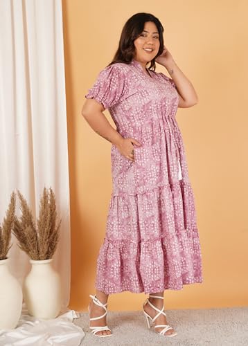 Image of Indietoga Women's Floral Printed Pure Cotton Tiered Maxi Dress (XL to 7XL)